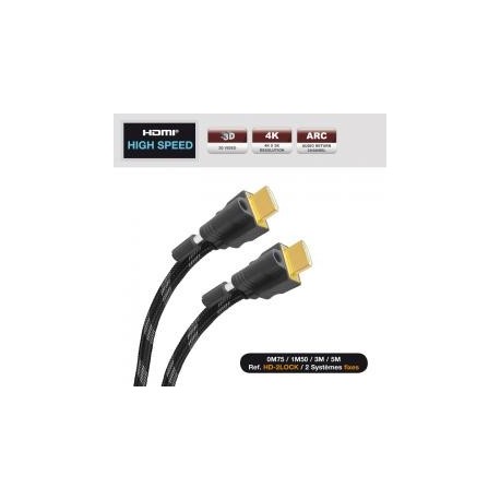 REAL CABLE HD-2LOCK Câble HDMI Safelock - Gamme EVOLUTION 0.75 M
